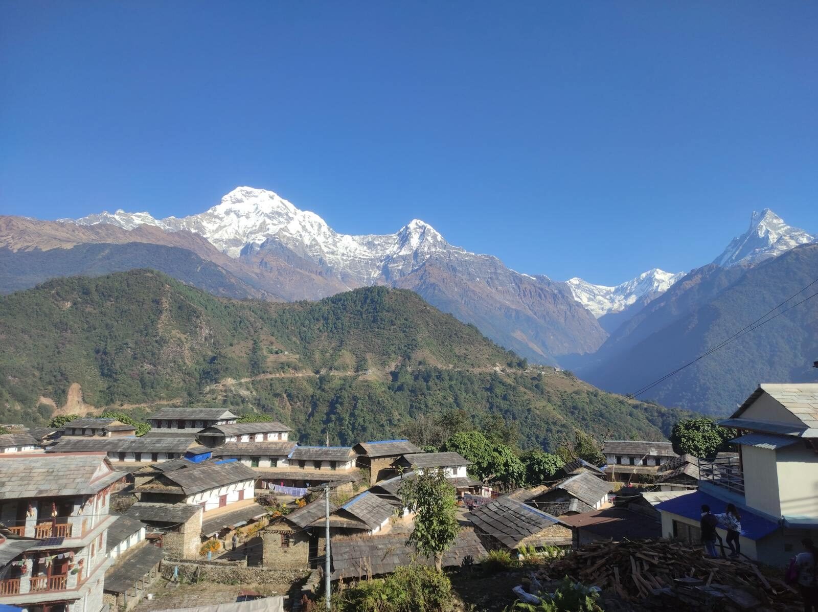 Gorgeous morning view of Ghandruk Village in Nepal, set against the breathtaking backdrop of the Annapurna mountains.